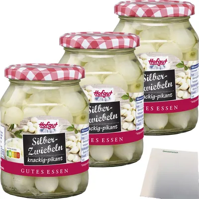 Produktbild von Hofgut Silberzwiebeln 3er Pack (3x370ml Glas) + usy Block