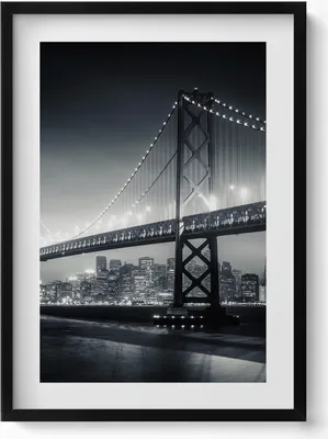 Produktbild von San Francisco Bridge bei Nacht– Wandbild mit Rahmen – Gerahmtes Bild  – Wanddekoration – 50x70 cm –  Schwarz Rahmen