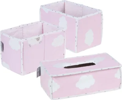 Produktbild von roba Pflegeorganiser Set 'Kleine Wolke rosa', 3tlg, 2 Boxen für Windeln & Zubehör, 1 Feuchttücherbox