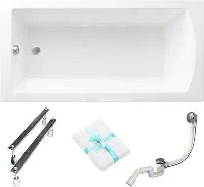 Zdjęcie produktu dla Wanna prostokątna akrylowa 150x75 POLIMAT TOLA z Chromowanym Syfonem 4w1 - Stylowa i Trwała, Idealna do twojej łazienki, Antybakteryjna Powłoka