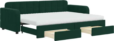 Imagen del producto de Cama nido extensible con cajones, color verde oscuro, 80x200 cm, tapizada en terciopelo