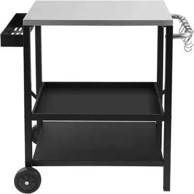 Obrázok produktu pre Grilovací stolík s nastaviteľnou odkladacou plochou, poličkou na korenie a 6 háčikmi, mobilný grilovací vozík s 2 kolesami, rozmer 84x67x41 cm