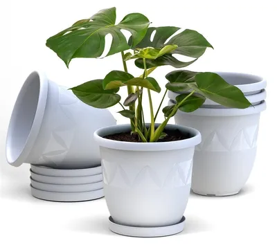 Produktbild von Plastard Blumentopf 5er Set Ø30 cm mit Untersetzer Weiss - Pflanzkübel