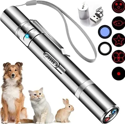 Productafbeelding van Laserpointer voor katten en honden - led - laser - uv-licht en zaklamp - roestvrij staal - USB-oplaadbaar