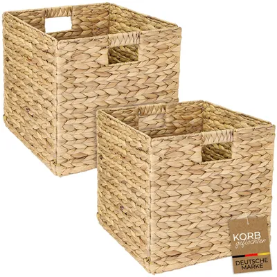 Produktbild von HMF Aufbewahrungskorb passend für KALLAX Regal, Korb geflochten aus Wasserhyazinthe mit Griffen, 2er Set, 32 x 34,5 x 32 cm, Natur