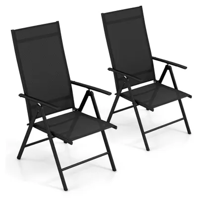 Produktbild von Klappbarer Gartenstuhl mit Hochlehne, 7-fach verstellbar und Armlehnen, atmungsaktiv bis 180 kg, Campingstuhl für Garten, Balkon und Terrasse (Schwarz, 2er Set)