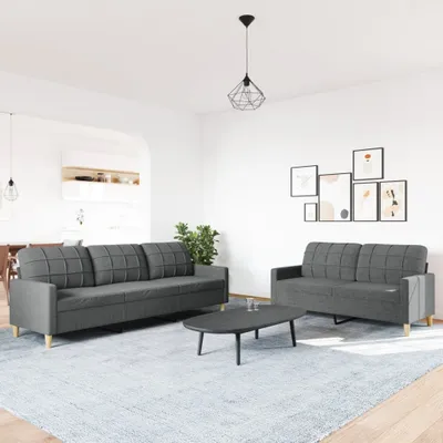 Produktbild von ZMH 2-tlg. Sofagarnitur Dunkelgrau Stoff
