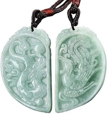 Produktbild von PELEIFA Smaragd Grüne Jade Halskette Mit Drachen Und Phönix Anhänger, Echte Smar
