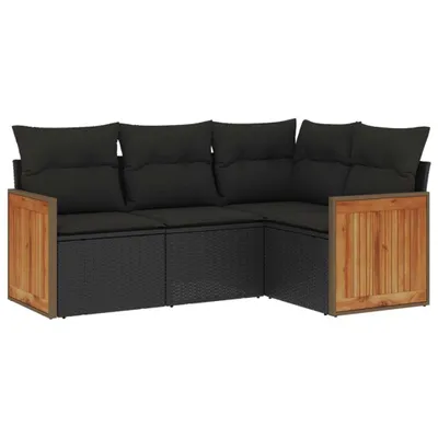 Obrázok produktu pre vidaXL 4-dielna záhradná sedacia súprava s vankúšmi Black Poly Rattan