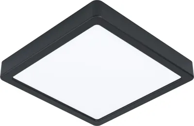 A square-shaped black ceiling light with a white illuminated panel.