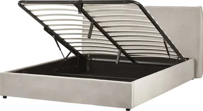 Obrázek produktu pro BELIANI Postel s úložným prostorem taupe sametové čalounění 160 x 200 cm klasické čelo dřevěné rošty ložnice