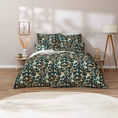 Produktbild von Estella Mako-Satin Bettwäsche 155x220 Ivy tanne Efeu Blätter grün braun 7606-580