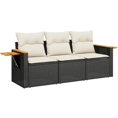 Produktbild von vidaXL 3-tlg. Garten-Sofagarnitur mit Kissen Schwarz Poly Rattan