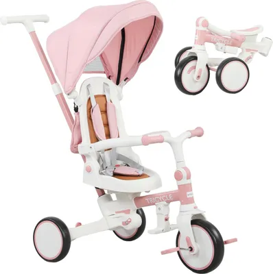 Produktbild von 5-in-1-Dreirad für Kleinkinder, verstellbar, rosa, Alter 1-3