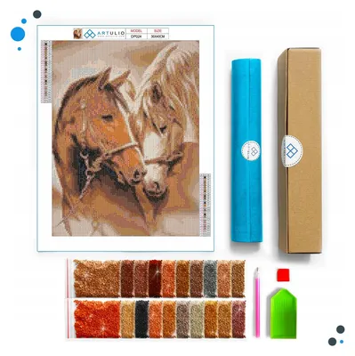 Zdjęcie produktu dla ARTULIO Diamond Painting Set Two Horses Portrait - 30x40 cm 5D Diamond Painting Pictures DIY, Diamond Painting Adults