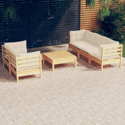 Produktbild von Möbel 6-tlg. Garten-Lounge-Set mit Creme Kissen Kiefernholz - Terrassenmöbel 3096112