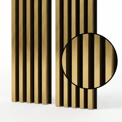 Produktbild von MEBANO. Akustikpaneele Holz 240 x 53 cm, Farbe: Gold Wandpaneele, Holzpaneele Wand, Moderne Lamellenwand auf Filz, MDF Wandverkleidung