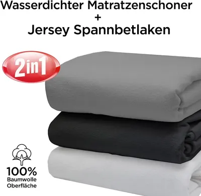 A stack of folded mattress protectors in different colors.