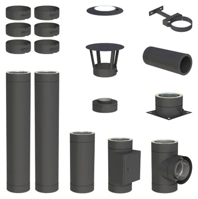 Produktbild von 3,3 m Edelstahlschornstein Ø 180 mm Komplettset doppelwandig DW-Black Bodenmontage