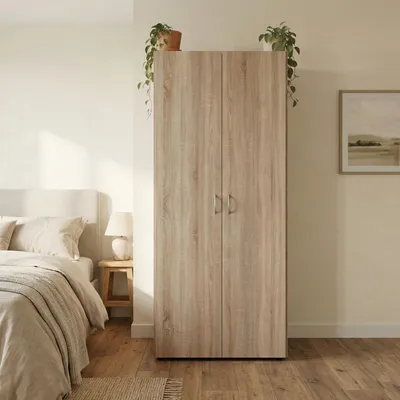 Image de Istrana - Armoire 2 Portes, 80x177h cm Chêne Marron, 1 Étagère