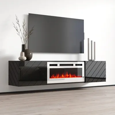 Produktbild von TV-Lowboard Fernsehtisch Fernsehschrank LUXE EF schwarz / Kamin weiß