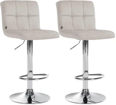 Produktbild von CLP 2er Set Barhocker Peru Samtbezug höhenverstellbar drehbar mit Rückenlehne | Farbe creme Gestell Farbe chrom