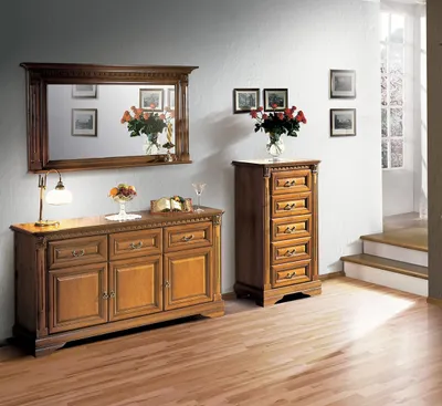 Produktbild von Schrank Kommode Spiegel Material Holz klassisches Set 3tlg Braun Landhaus
