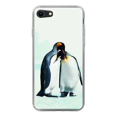 Produktbild von MuchoWow® Handyhülle Schutzhülle Hülle für iPhone SE 2020 Pinguine - Schnee - Familie Silikon Softcase Handy Hülle - Kartenbesitzer