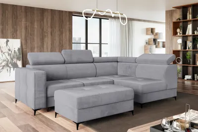 Produktbild von MEBLINI Schlafcouch mit Bettkasten - Ecksofa mit Schlaffunktion - Sofa mit Relaxfunktion und Kopfstützen - Couch L-Form - Eckcouch - Wohnlandschaft - DORIAN - 263x232x89cm Rechts - Grau Samt