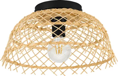 Produktbild von EGLO Deckenlampe Ausnby, Deckenleuchte geflochten aus Rattan und Holz, Natur Wohnzimmerlampe, Lampe Decke Wohnzimmer, Holzlampe mit E27 Fassung