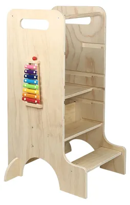 Image de Tour d'apprentissage pour enfants - Tour d'apprentissage Montessori - Tabouret d'apprentissage à hauteur réglable - Bois - Pour les enfants de 1 à 7 ans - Couleurs primaires vives