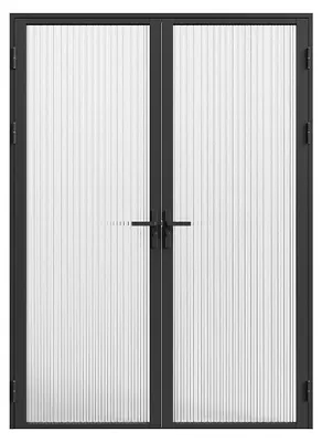 Produktbild von Komplette 2-flügelige Doppeltür aus Aluminium und strukturiertem gehärtetem Glas - 2 x H 204 x B 73 cm - Schwarz - LOXTON