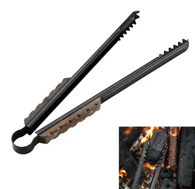 Produktbild von Grillzange Edelstahl 16 Zoll Holzgriff BBQ Zange Kaminzange