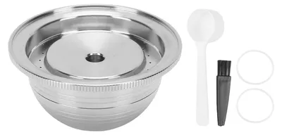 Image de Dosette de café rechargeable compatible avec Vertuo Plus - Capsule de café réutilisable en acier inoxydable avec brosse et cuillère - 150 ml
