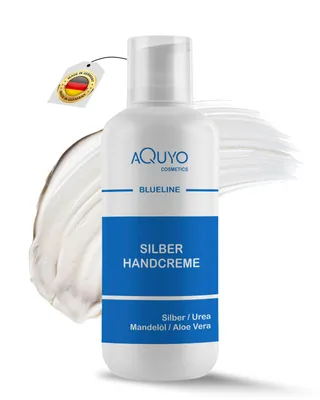 Produktbild von Blueline Silber Handcreme für sehr trockene, raue, rissige und entzündete Hände und Finger (500ml Spender) | Silbercreme zur Hautpflege bei Juckreiz oder Neurodermitis, Creme mit Microsilber, Aloe Vera & Urea | antibakterielle & anntimikrobielle Handpflege