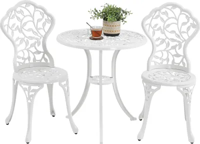 Produktbild von Yaheetech Gartenmöbel-Set Sitzgruppe für 2 Personen, Bistroset aus Metall, wetterfest, inkl. 2 Stühle & 1 Tisch, Weiß