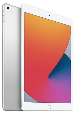 A silver Apple iPad 8 2020 is shown from a slight angle against a white background.