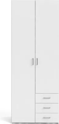 Produktbild von Space Kleiderschrank 201x78x50cm, 2 Türen, 3 Schubladen weiß.