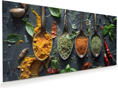 Produktbild von Glasbild 120x60cm in XXL für Wohnzimmer, Schlafzimmer Motiv Kräuter und Gewürze