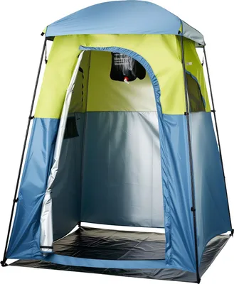 Obrázok produktu pre Sprchový a toaletný stan – prezliekarenský stan – 167,6 x 167,6 x 218,4 cm – tkanina Oxford 150D – 1 priestor so sprchovým vakom – vrátane kolíkov, lán, tašky na prenášanie, podporných tyčí – zelený