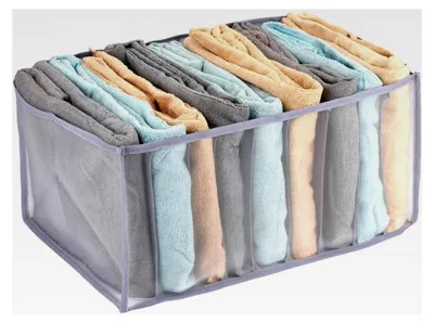 Produktbild von Kleiderschrank Organizer - 44 x 29 x 22 CM - Aufbewahrungsbox mit 9 Fächern - Faltbar - Grau