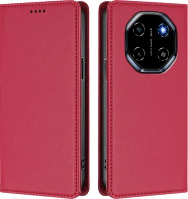 Image de Etui cuir pour Blackview Shark 6 / Oscal Tiger 8, étui magnétique en cuirPolyuréthaneavec support Rouge