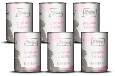 Productafbeelding van MjAMjAM - 6 blikken van 400g natvoer voor katten, met kip en wilde zalm, als hoofdvoeding, natuurlijke samenstelling