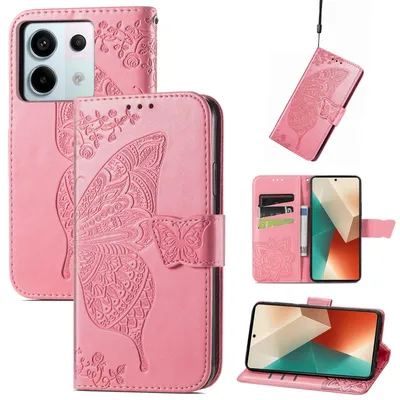 Obrázok produktu pre Puzdro na mobilný telefón Xiaomi Redmi Note 13 Pro / Poco X6 z umelej kože s motýľovým vzorom, ružové