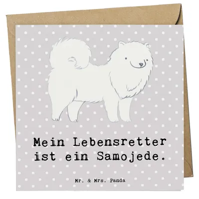Produktbild von Mr. & Mrs. Panda Glückwunschkarte Samojede Lebensretter - Grau Pastell - Geschenk, doppelkarte, faltkarte, Grußkarte, Klappkarte, anlasskarte, Samojedenhund
