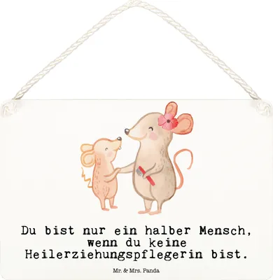 Produktbild von Mr. & Mrs. Panda Holzschild Heilerziehungspflegerin Herz DIN A6 - Weiß - Geschenk, wandtafel, Lustig, hängeschild, Witzig, Spruch, Türschild, Ausbildung, holzbild, Schild