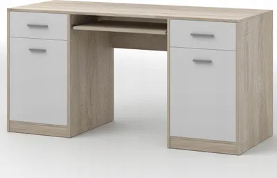 Obrázek produktu pro Oboustranný školní počítačový stůl velký 150 cm zásuvky bílý dub LUCAS