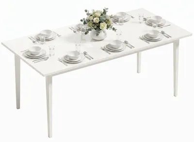Immagine prodotto di Tavolo da pranzo per 8 persone, tavolo da cucina moderno con gambe in legno massello, 180 cm, color crema