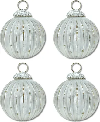 Produktbild von Glas Weihnachtskugel weiß silber - C - 4 Stück 8,5 x 10cm Deko-Kugel Christbaumschmuck glänzend