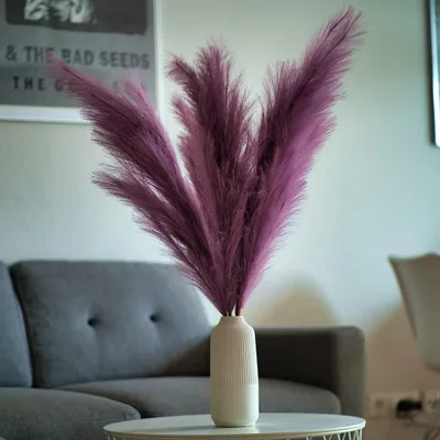 Produktbild von LAYBA Künstliches Pampasgras 3er-Set Lila 100 cm, 18 Federn, Kunstpflanze Ziergras für Bodenvase, Boho Deko, Wohnzimmer und Event